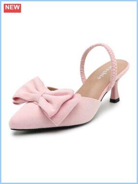 Women's Bow Slingback Heels Pointed Toe 2-Way Kitten Heel Pumps